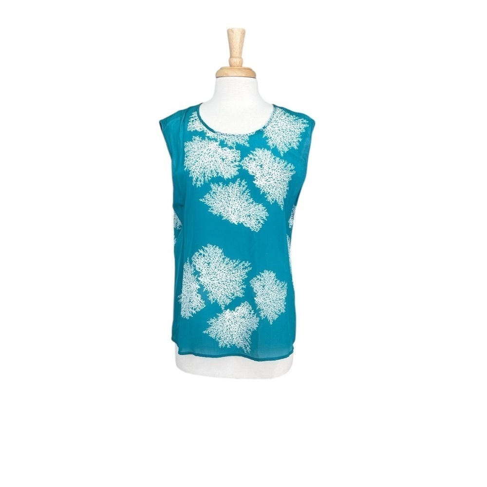 Cocoon House Turquoise Coral 
Sheer Silk Sleeveless Blouse Size S/M